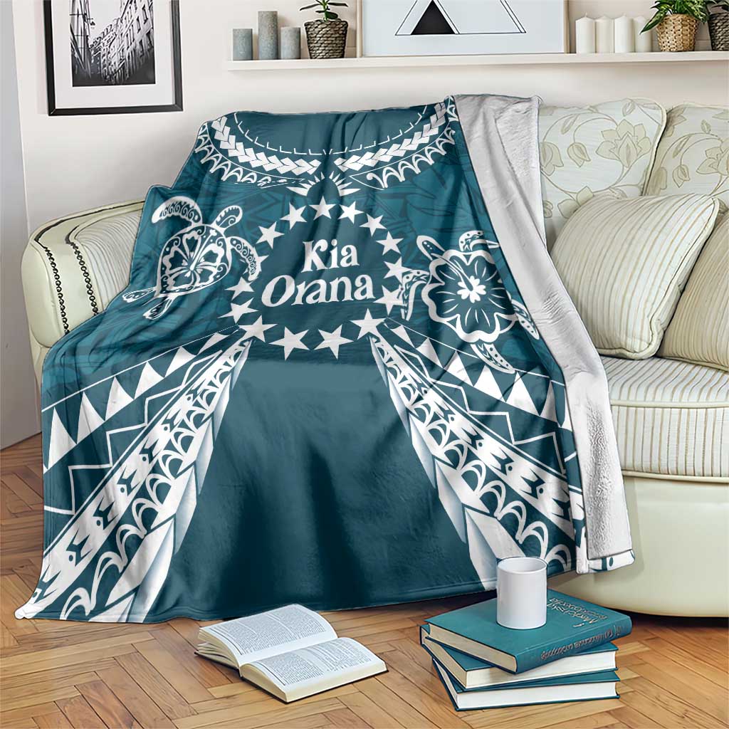 Kia Orana Cook Islands Blanket Polynesian Turtle Crowberry Blue Color LT14 Crowberry Blue - Polynesian Pride