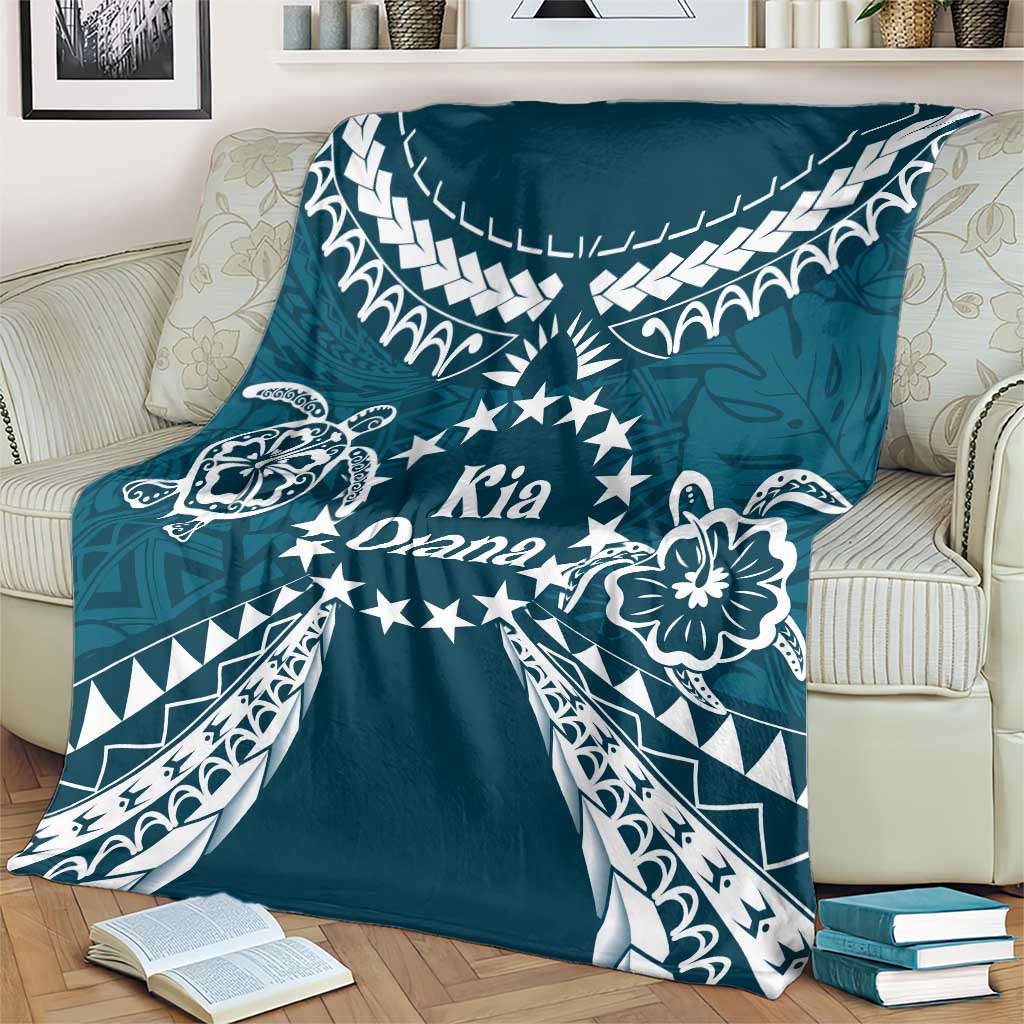 Kia Orana Cook Islands Blanket Polynesian Turtle Crowberry Blue Color LT14 - Polynesian Pride