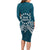 Kia Orana Cook Islands Family Matching Long Sleeve Bodycon Dress and Hawaiian Shirt Polynesian Turtle Crowberry Blue Color