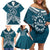 Kia Orana Cook Islands Family Matching Off Shoulder Short Dress and Hawaiian Shirt Polynesian Turtle Crowberry Blue Color