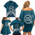 Kia Orana Cook Islands Family Matching Off Shoulder Short Dress and Hawaiian Shirt Polynesian Turtle Crowberry Blue Color