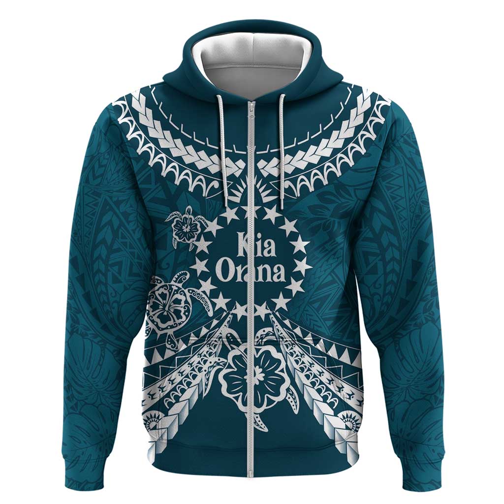 Kia Orana Cook Islands Hoodie Polynesian Turtle Crowberry Blue Color LT14 Zip Hoodie Crowberry Blue - Polynesian Pride