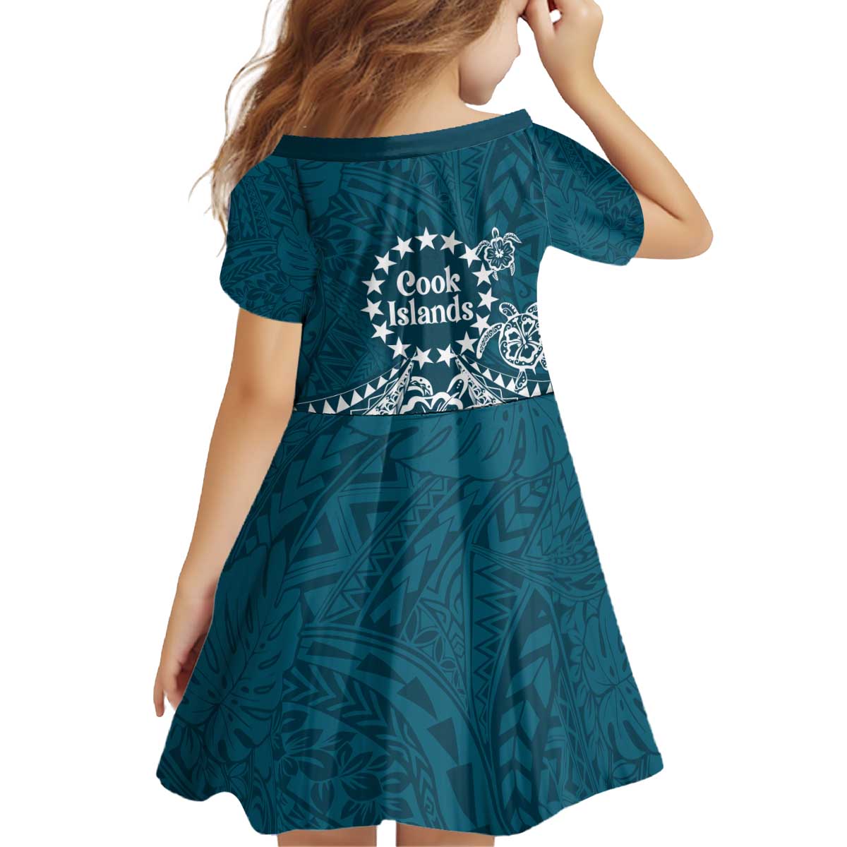 Kia Orana Cook Islands Kid Short Sleeve Dress Polynesian Turtle Crowberry Blue Color LT14 - Polynesian Pride