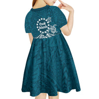 Kia Orana Cook Islands Kid Short Sleeve Dress Polynesian Turtle Crowberry Blue Color LT14 - Polynesian Pride