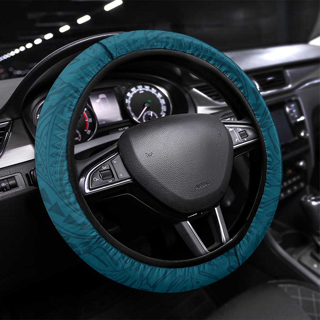 Kia Orana Cook Islands Steering Wheel Cover Polynesian Turtle Crowberry Blue Color