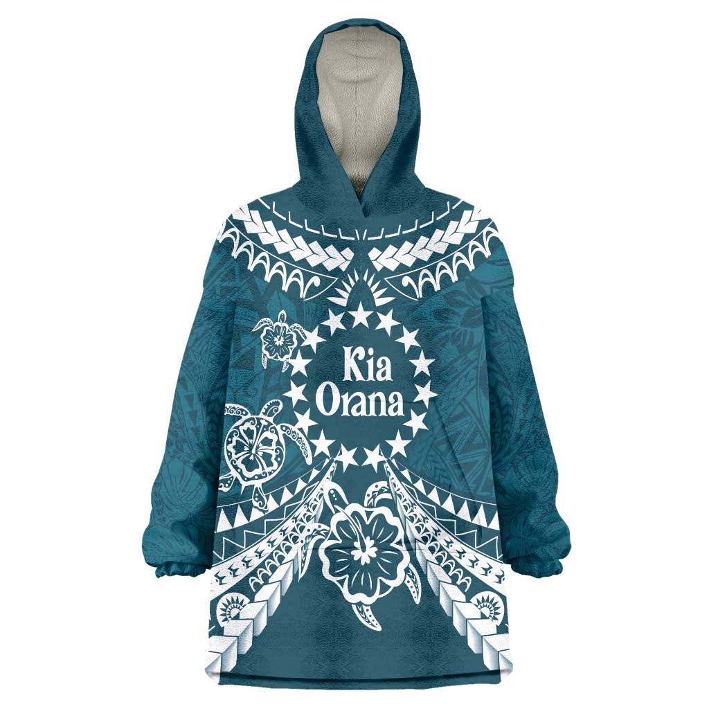 Kia Orana Cook Islands Wearable Blanket Hoodie Polynesian Turtle Crowberry Blue Color LT14 One Size Crowberry Blue - Polynesian Pride