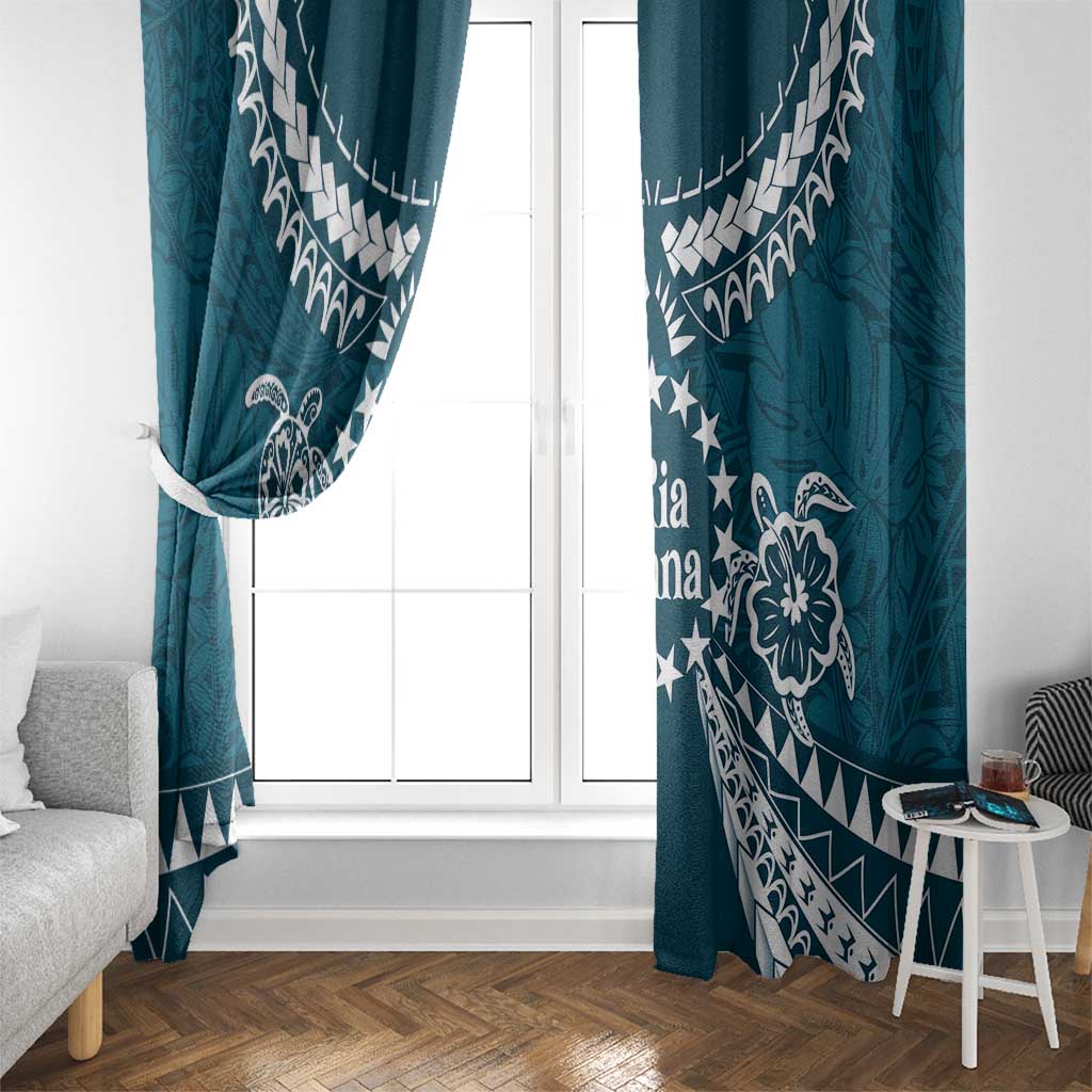 Kia Orana Cook Islands Window Curtain Polynesian Turtle Crowberry Blue Color LT14 - Polynesian Pride