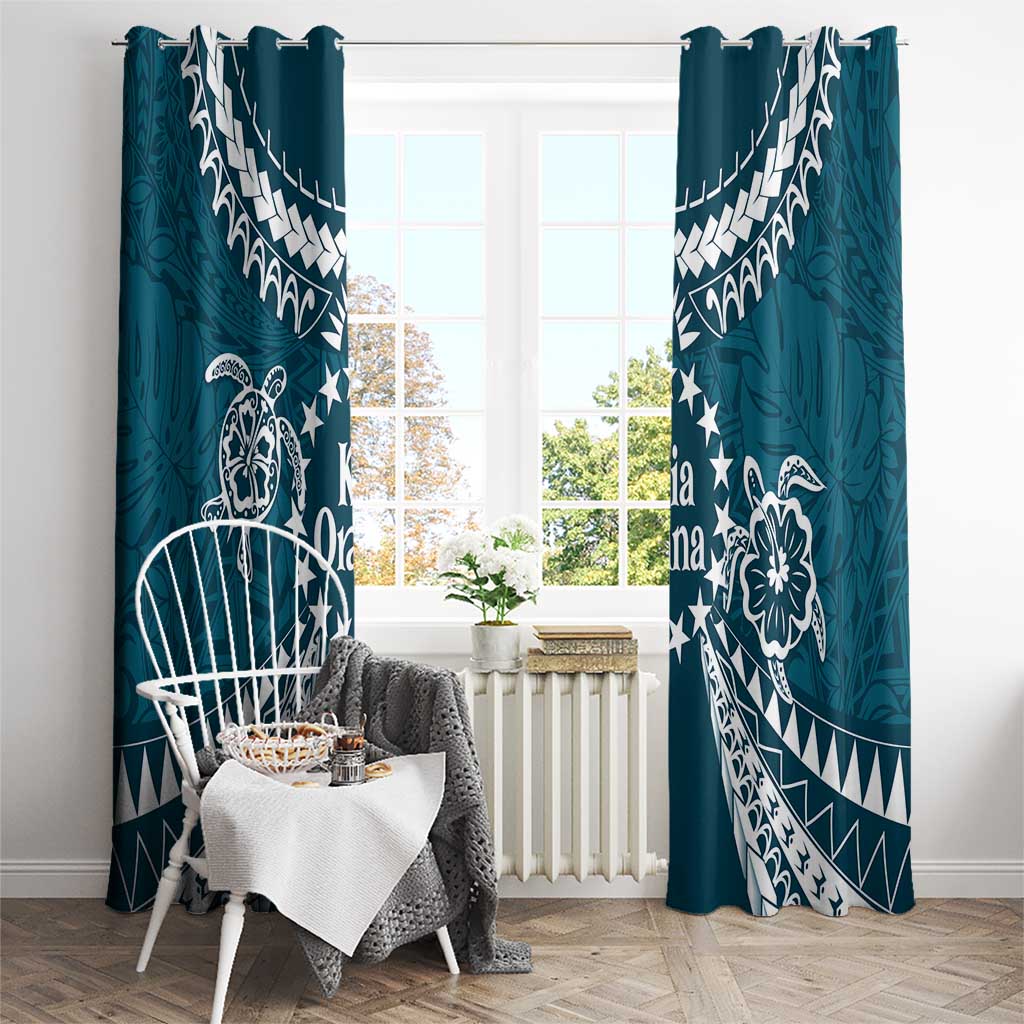 Kia Orana Cook Islands Window Curtain Polynesian Turtle Crowberry Blue Color LT14 - Polynesian Pride