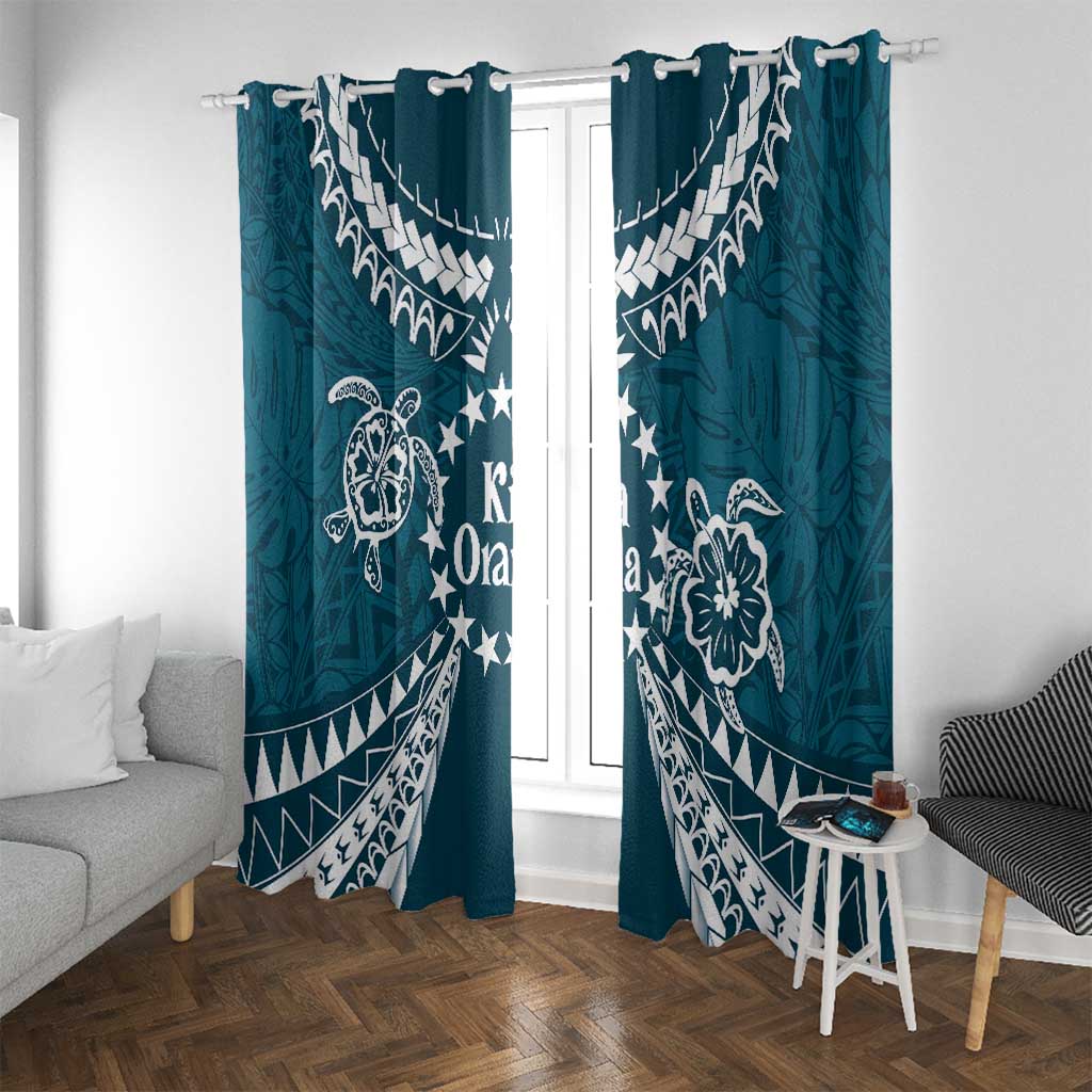 Kia Orana Cook Islands Window Curtain Polynesian Turtle Crowberry Blue Color LT14 With Grommets Crowberry Blue - Polynesian Pride