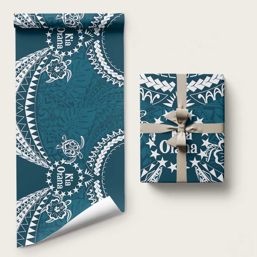 Kia Orana Cook Islands Wrapping Paper Polynesian Turtle Crowberry Blue Color LT14 58" × 23" Crowberry Blue - Polynesian Pride
