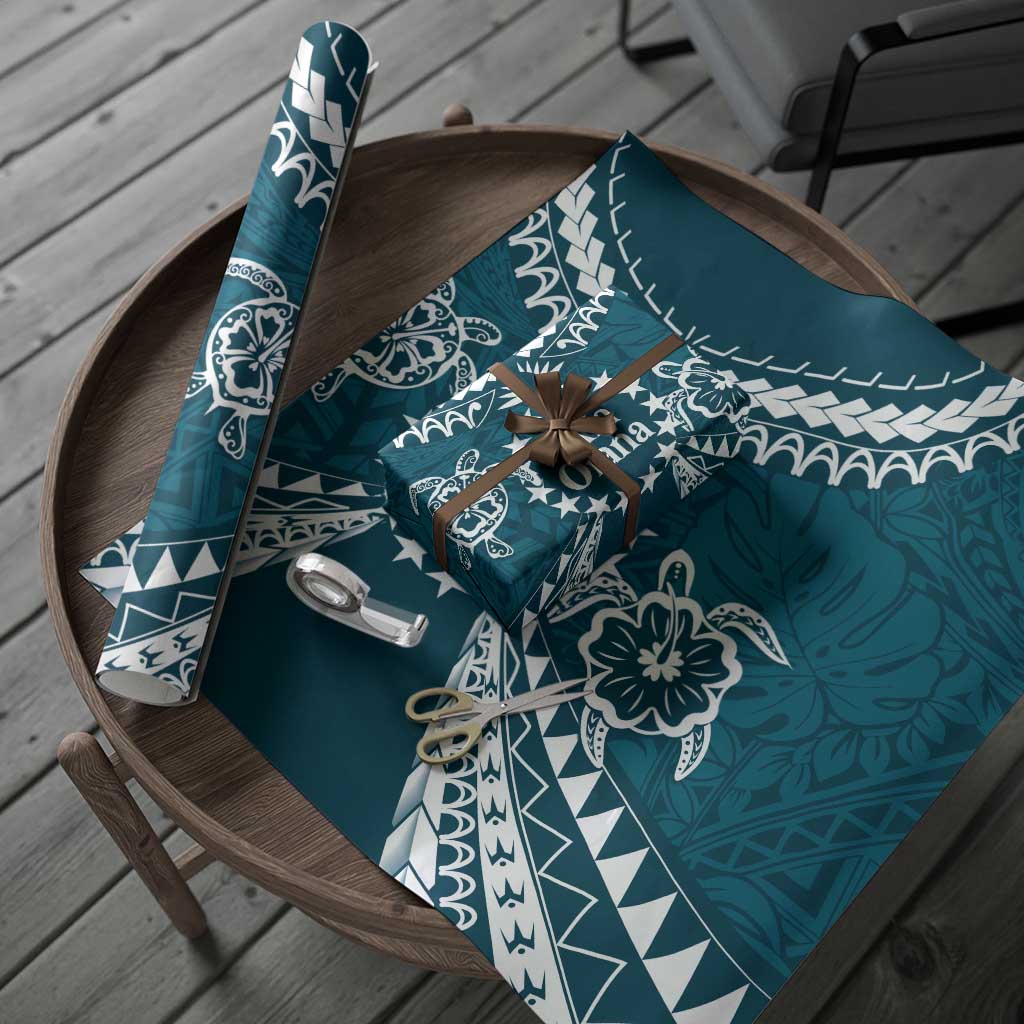Kia Orana Cook Islands Wrapping Paper Polynesian Turtle Crowberry Blue Color LT14 - Polynesian Pride