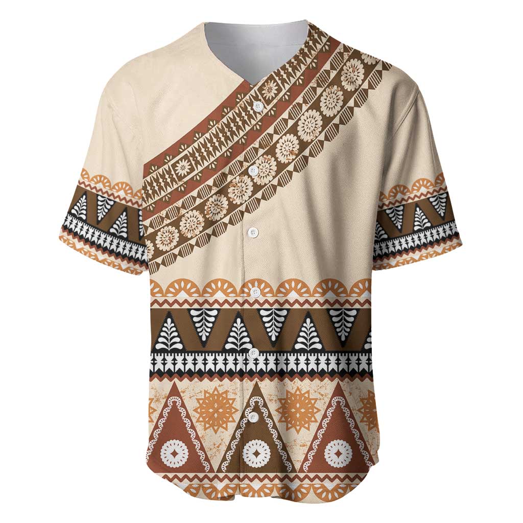 Bula Fiji Baseball Jersey 2025 Pasifika Traditional Fijian Masi LT14 Beige - Polynesian Pride