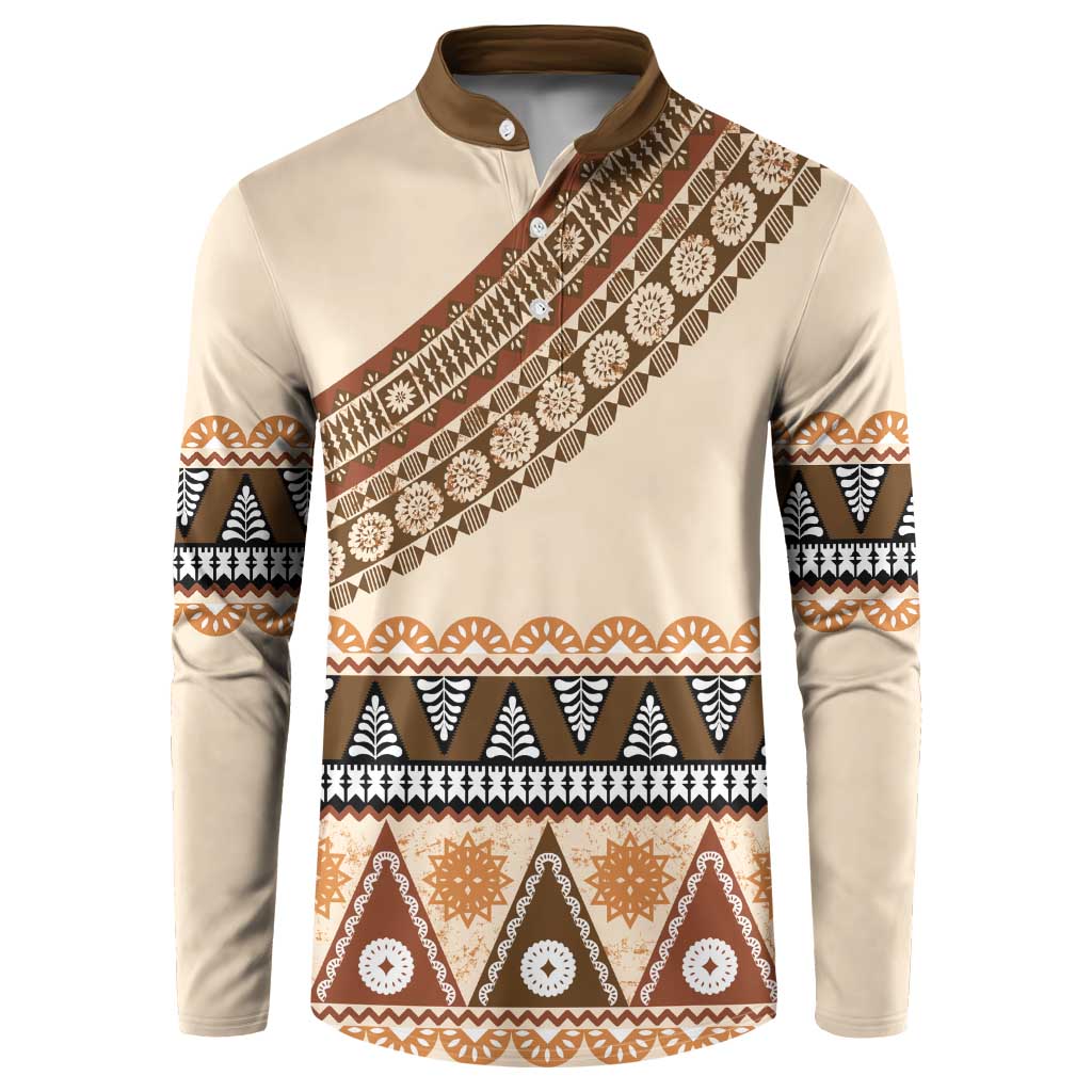 Bula Fiji Button Sweatshirt 2025 Pasifika Traditional Fijian Masi LT14 Beige - Polynesian Pride