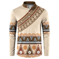 Bula Fiji Button Sweatshirt 2025 Pasifika Traditional Fijian Masi LT14 Beige - Polynesian Pride