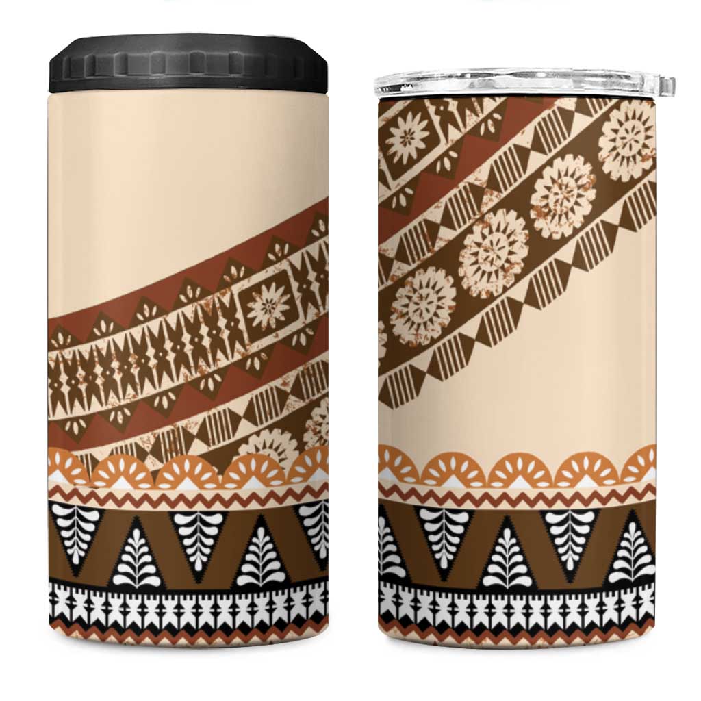 Bula Fiji 4 in 1 Can Cooler Tumbler 2025 Pasifika Traditional Fijian Masi