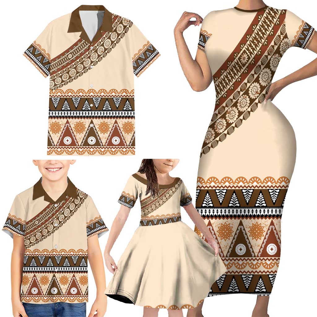 Bula Fiji Family Matching Short Sleeve Bodycon Dress and Hawaiian Shirt 2025 Pasifika Traditional Fijian Masi