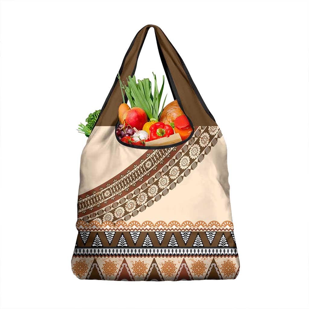 Bula Fiji Grocery Bag 2025 Pasifika Traditional Fijian Masi LT14 1-pack One Size Beige - Polynesian Pride