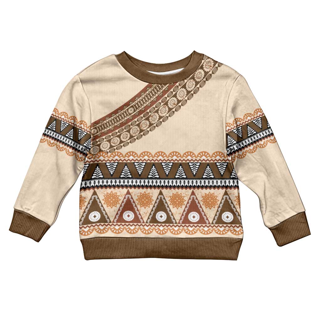 Bula Fiji Kid Ugly Christmas Sweater 2025 Pasifika Traditional Fijian Masi LT14 Kid Beige - Polynesian Pride