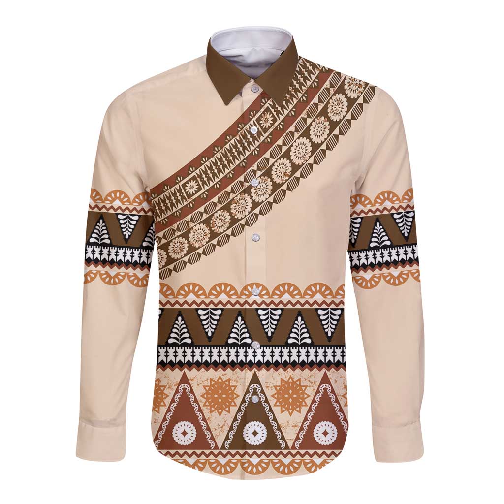 Bula Fiji Long Sleeve Button Shirt 2025 Pasifika Traditional Fijian Masi