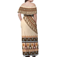 Bula Fiji Off Shoulder Maxi Dress 2025 Pasifika Traditional Fijian Masi LT14 - Polynesian Pride