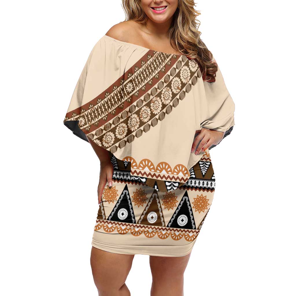 Bula Fiji Off Shoulder Short Dress 2025 Pasifika Traditional Fijian Masi