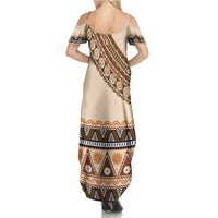 Bula Fiji Summer Maxi Dress 2025 Pasifika Traditional Fijian Masi LT14 - Polynesian Pride