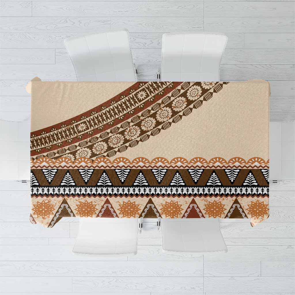 Bula Fiji Tablecloth 2025 Pasifika Traditional Fijian Masi LT14 Beige - Polynesian Pride