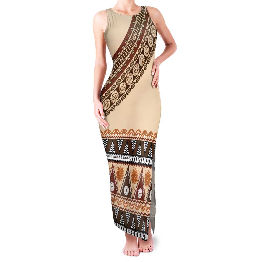 Bula Fiji Tank Maxi Dress 2025 Pasifika Traditional Fijian Masi