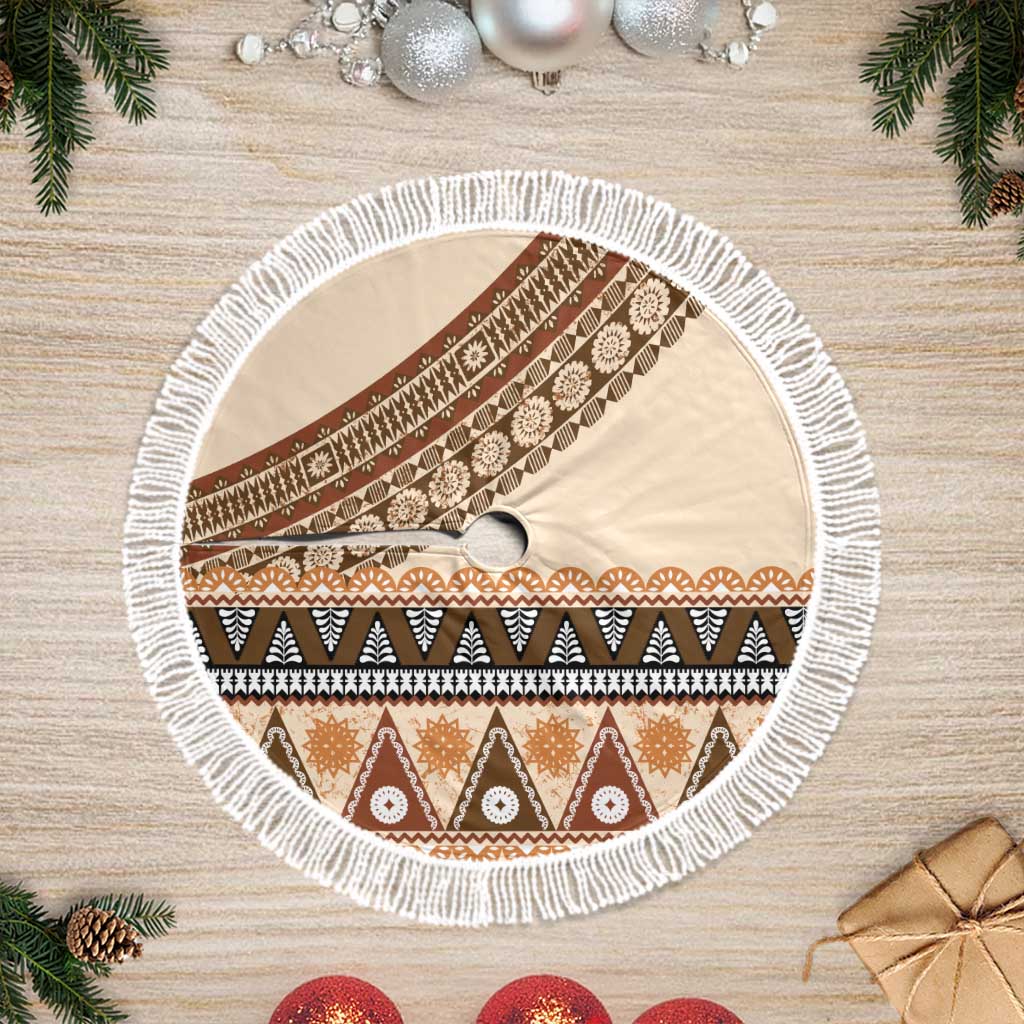 Bula Fiji Tree Skirt 2025 Pasifika Traditional Fijian Masi LT14 Fringed Beige - Polynesian Pride