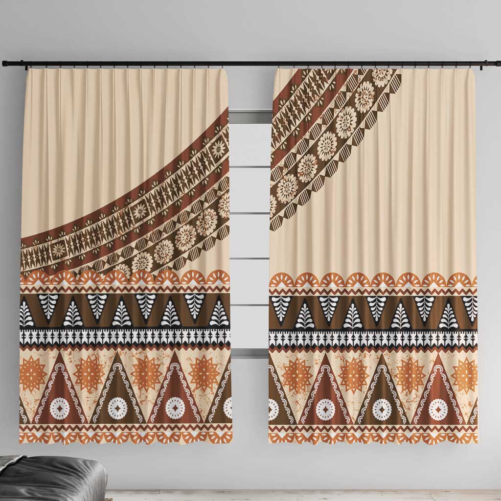 Bula Fiji Window Curtain 2025 Pasifika Traditional Fijian Masi LT14 With Hooks Beige - Polynesian Pride