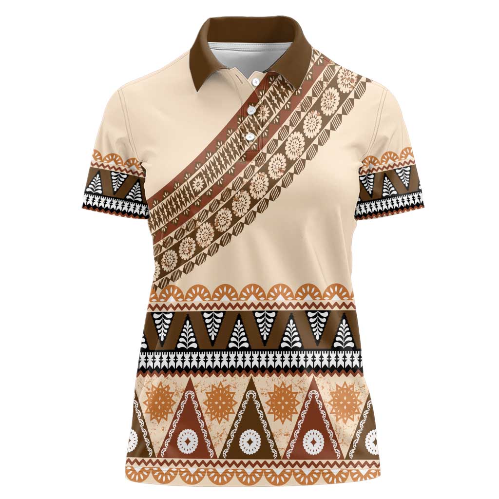 Bula Fiji Women Polo Shirt 2025 Pasifika Traditional Fijian Masi