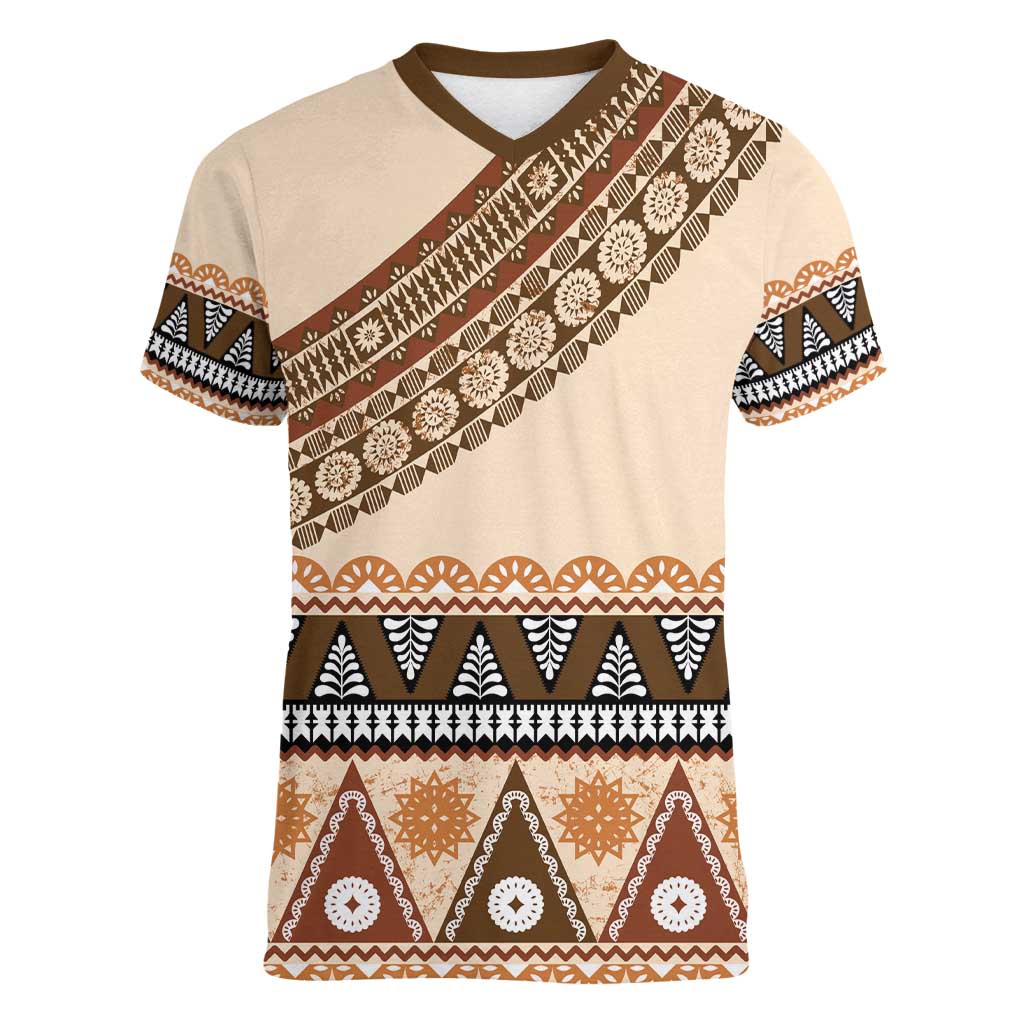 Bula Fiji Women V-Neck T-Shirt 2025 Pasifika Traditional Fijian Masi