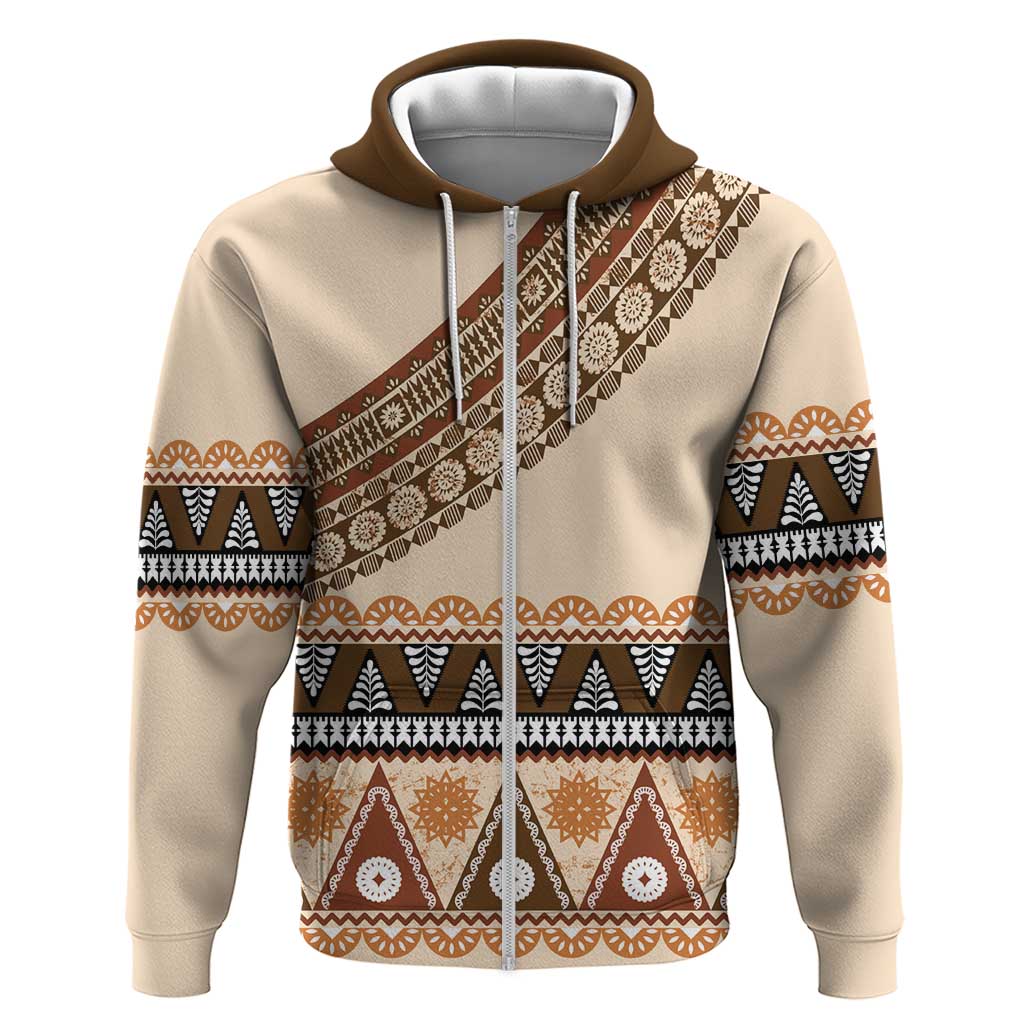 Bula Fiji Zip Hoodie 2025 Pasifika Traditional Fijian Masi