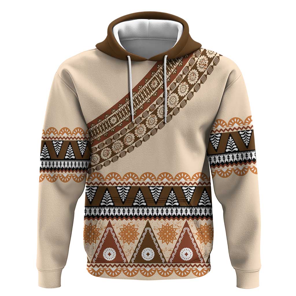 Bula Fiji Zip Hoodie 2025 Pasifika Traditional Fijian Masi LT14 Pullover Hoodie Beige - Polynesian Pride