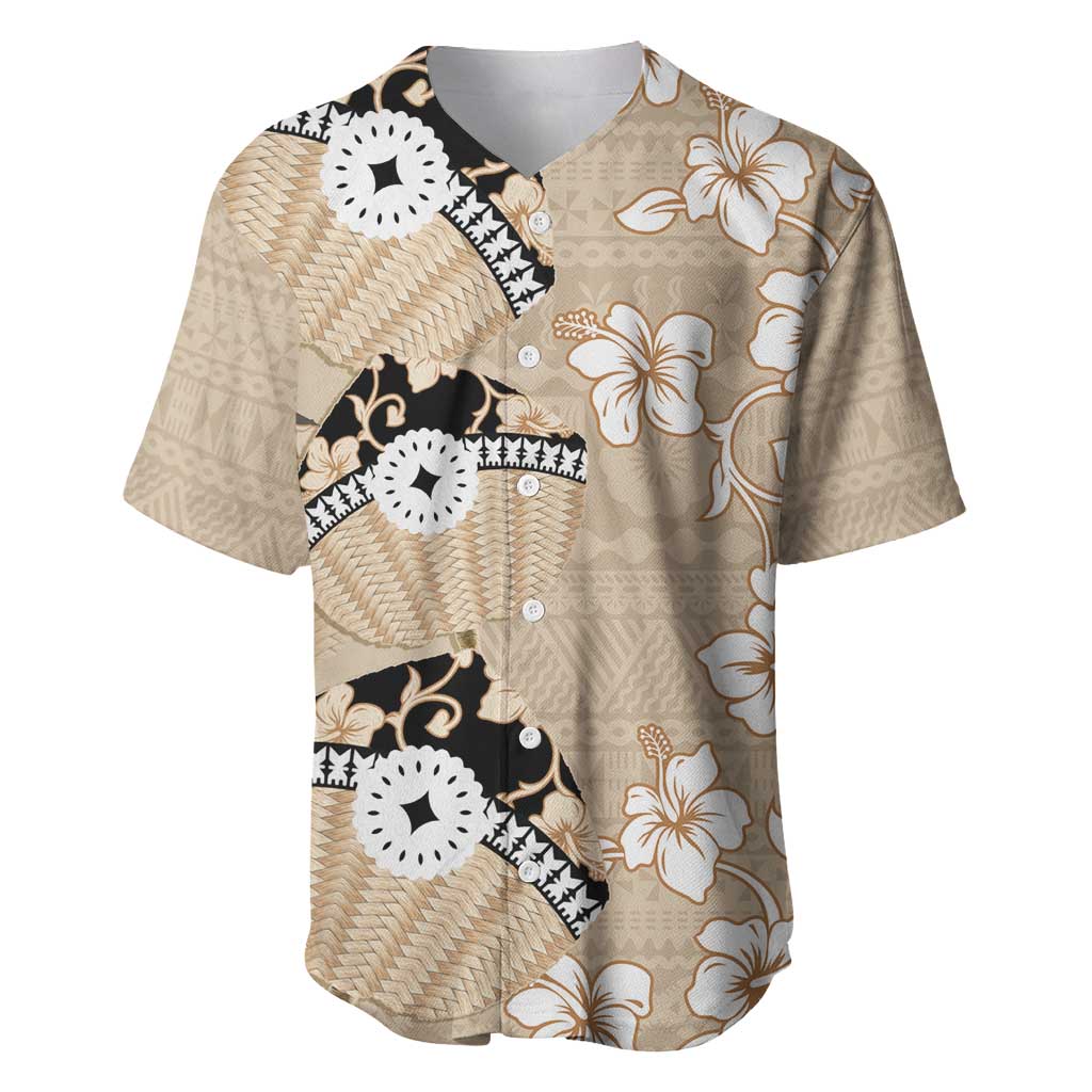Bula Fiji Iri Buli Baseball Jersey Woven Fan With Fijian Tapa LT14 Beige - Polynesian Pride