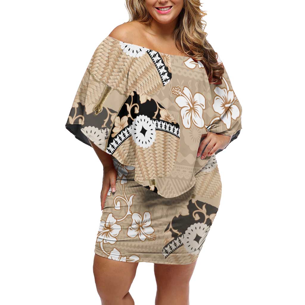 Bula Fiji Iri Buli Off Shoulder Short Dress Woven Fan With Fijian Tapa