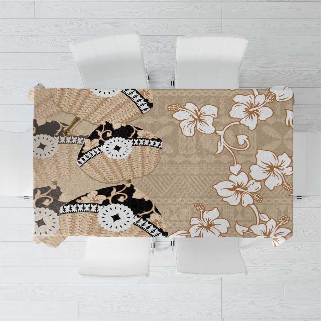Bula Fiji Iri Buli Tablecloth Woven Fan With Fijian Tapa LT14 Beige - Polynesian Pride