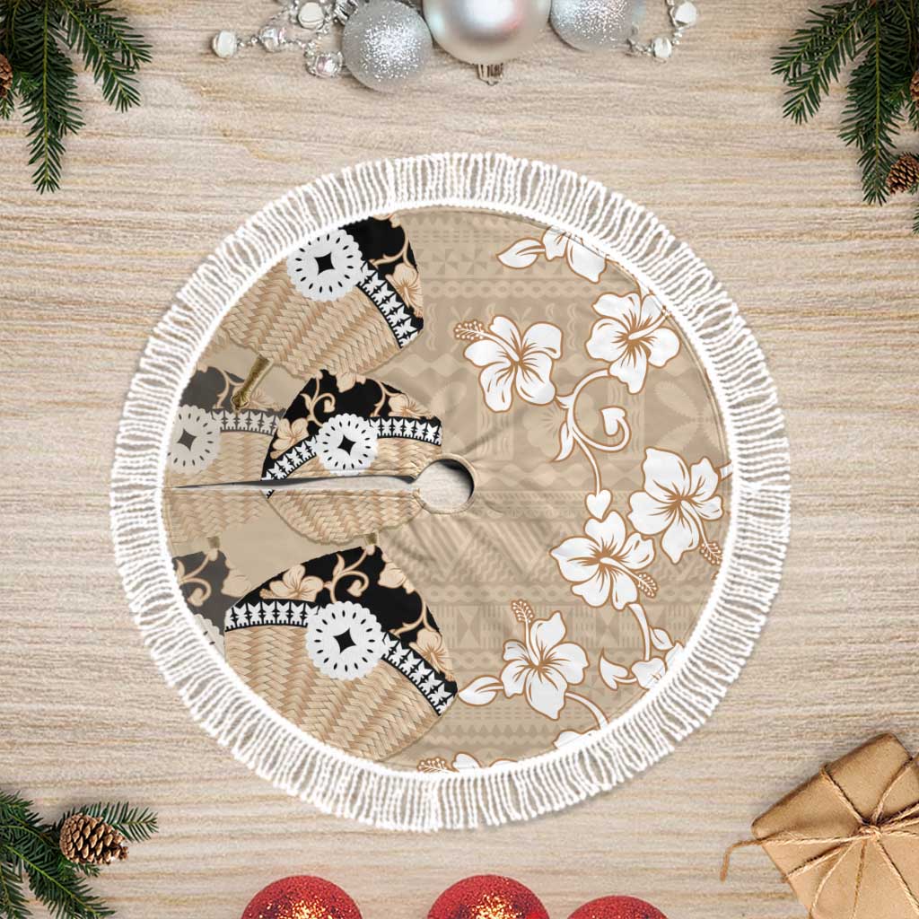 Bula Fiji Iri Buli Tree Skirt Woven Fan With Fijian Tapa LT14 Fringed Beige - Polynesian Pride