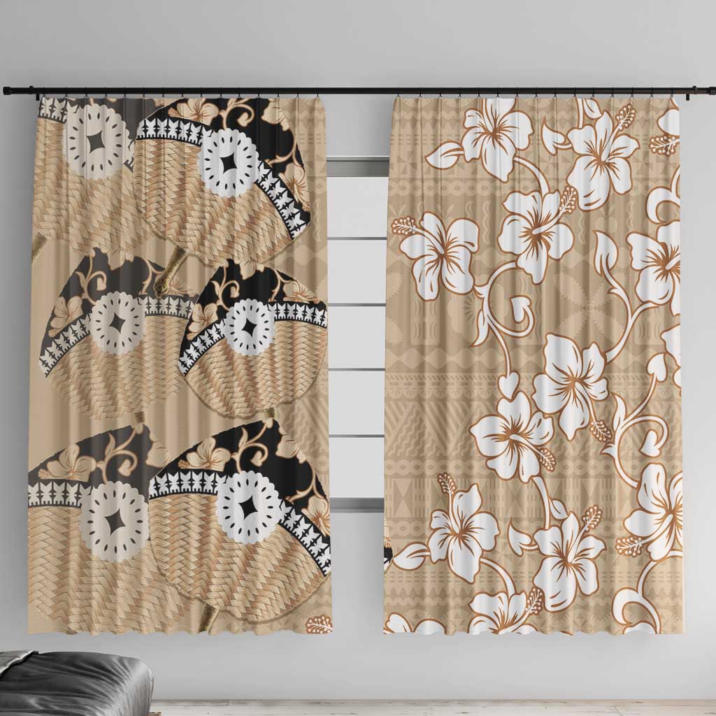 Bula Fiji Iri Buli Window Curtain Woven Fan With Fijian Tapa LT14 With Hooks Beige - Polynesian Pride