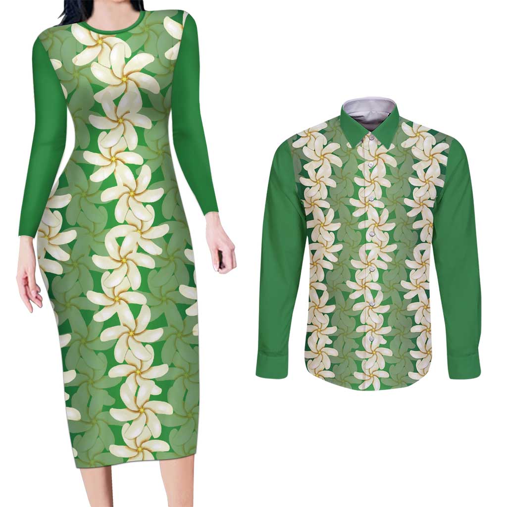 Ia Orana Tahiti Tiare Maori Seamless Style Couples Matching Long Sleeve Bodycon Dress and Long Sleeve Button Shirt