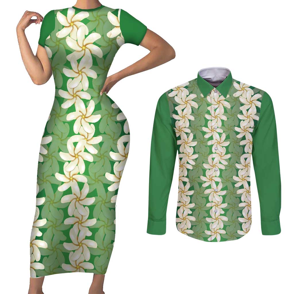 Ia Orana Tahiti Tiare Maori Seamless Style Couples Matching Short Sleeve Bodycon Dress and Long Sleeve Button Shirt