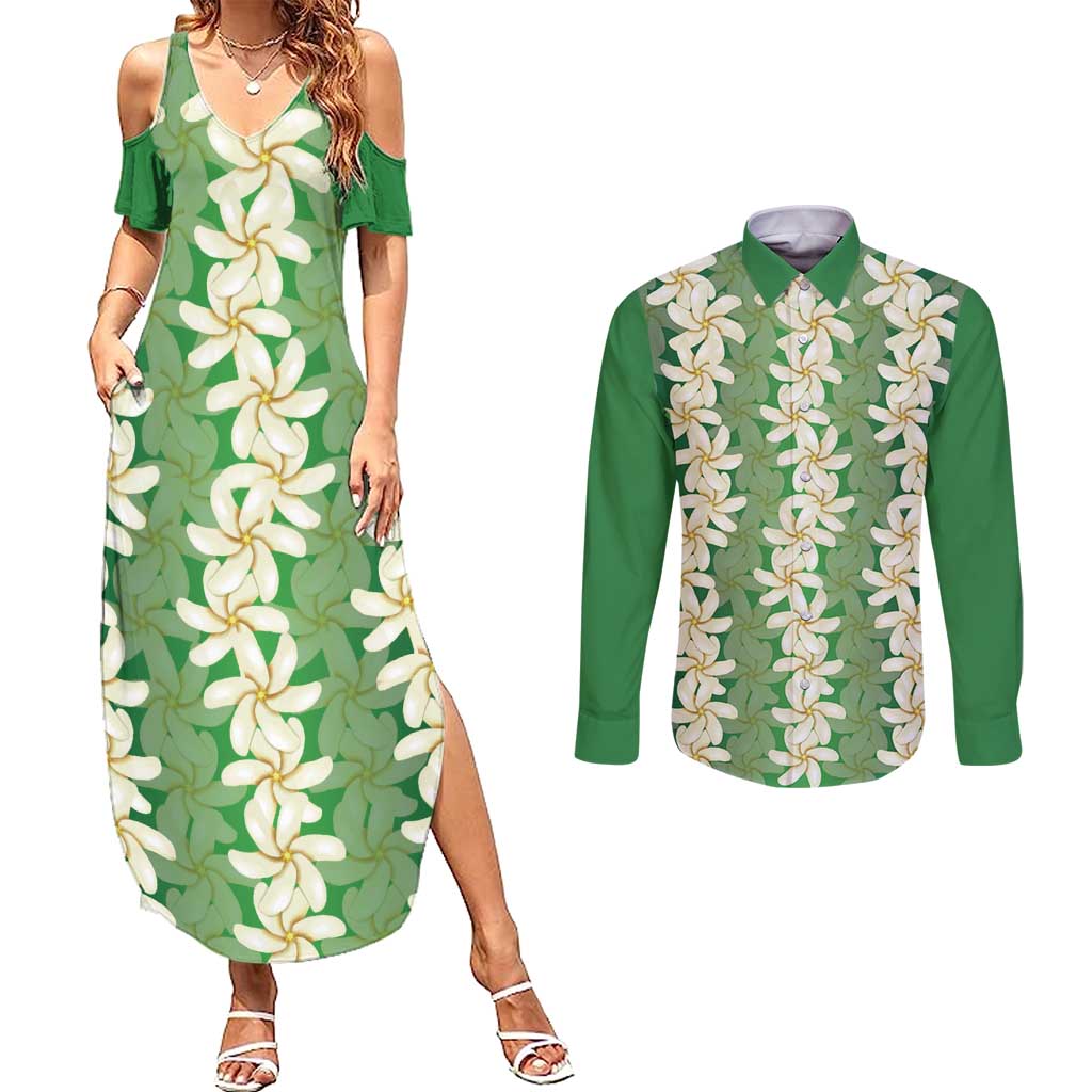 Ia Orana Tahiti Tiare Maori Seamless Style Couples Matching Summer Maxi Dress and Long Sleeve Button Shirt