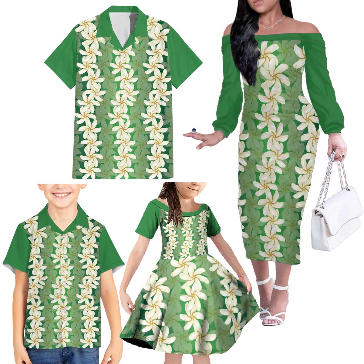 Ia Orana Tahiti Tiare Maori Seamless Style Family Matching Off The Shoulder Long Sleeve Dress and Hawaiian Shirt