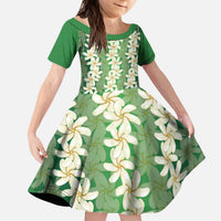 Ia Orana Tahiti Tiare Maori Seamless Style Kid Short Sleeve Dress LT14 KID Green - Polynesian Pride