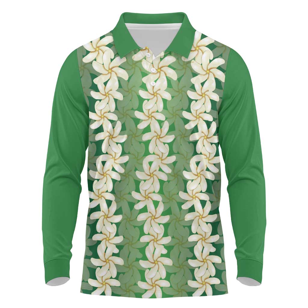 Ia Orana Tahiti Tiare Maori Seamless Style Long Sleeve Polo Shirt LT14 Green - Polynesian Pride