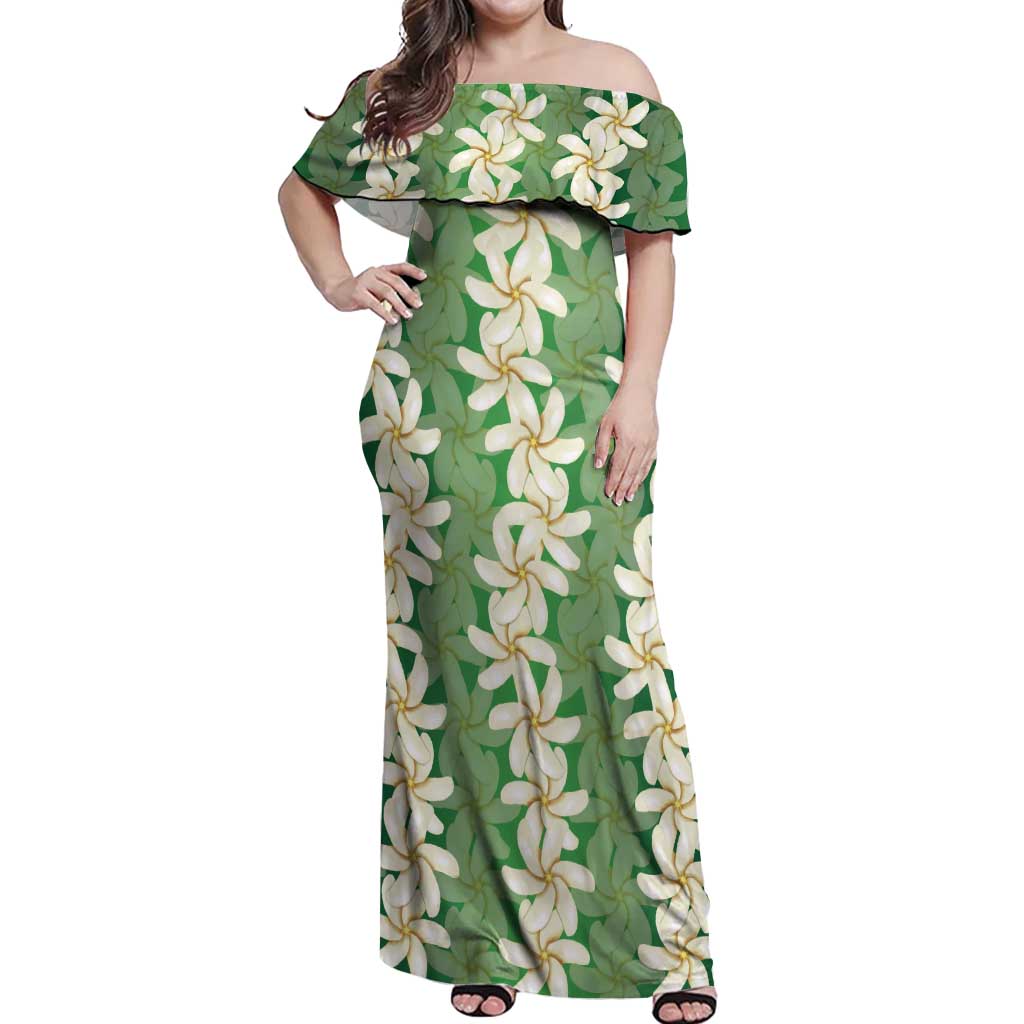 Ia Orana Tahiti Tiare Maori Seamless Style Off Shoulder Maxi Dress LT14 Women Green - Polynesian Pride
