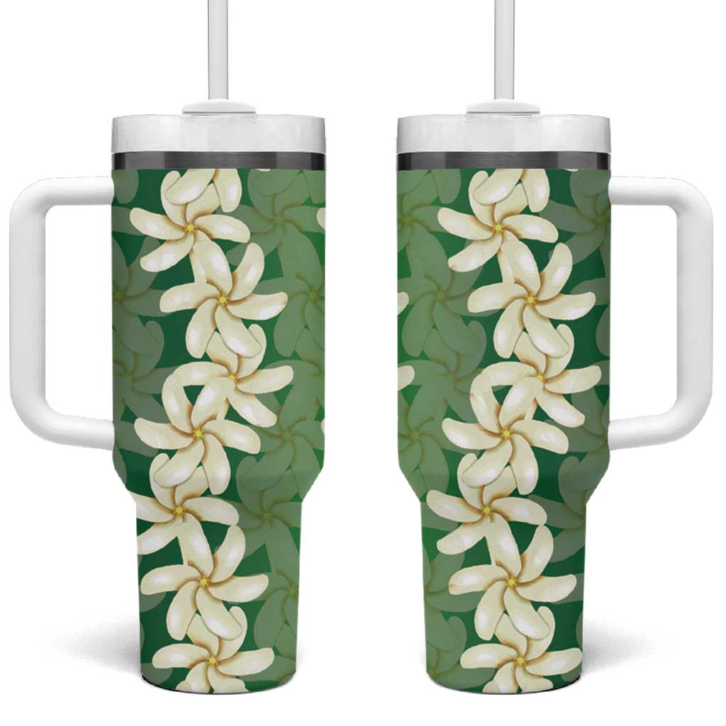 Ia Orana Tahiti Tiare Maori Seamless Style Tumbler With Handle LT14 One Size: 40 oz Green - Polynesian Pride
