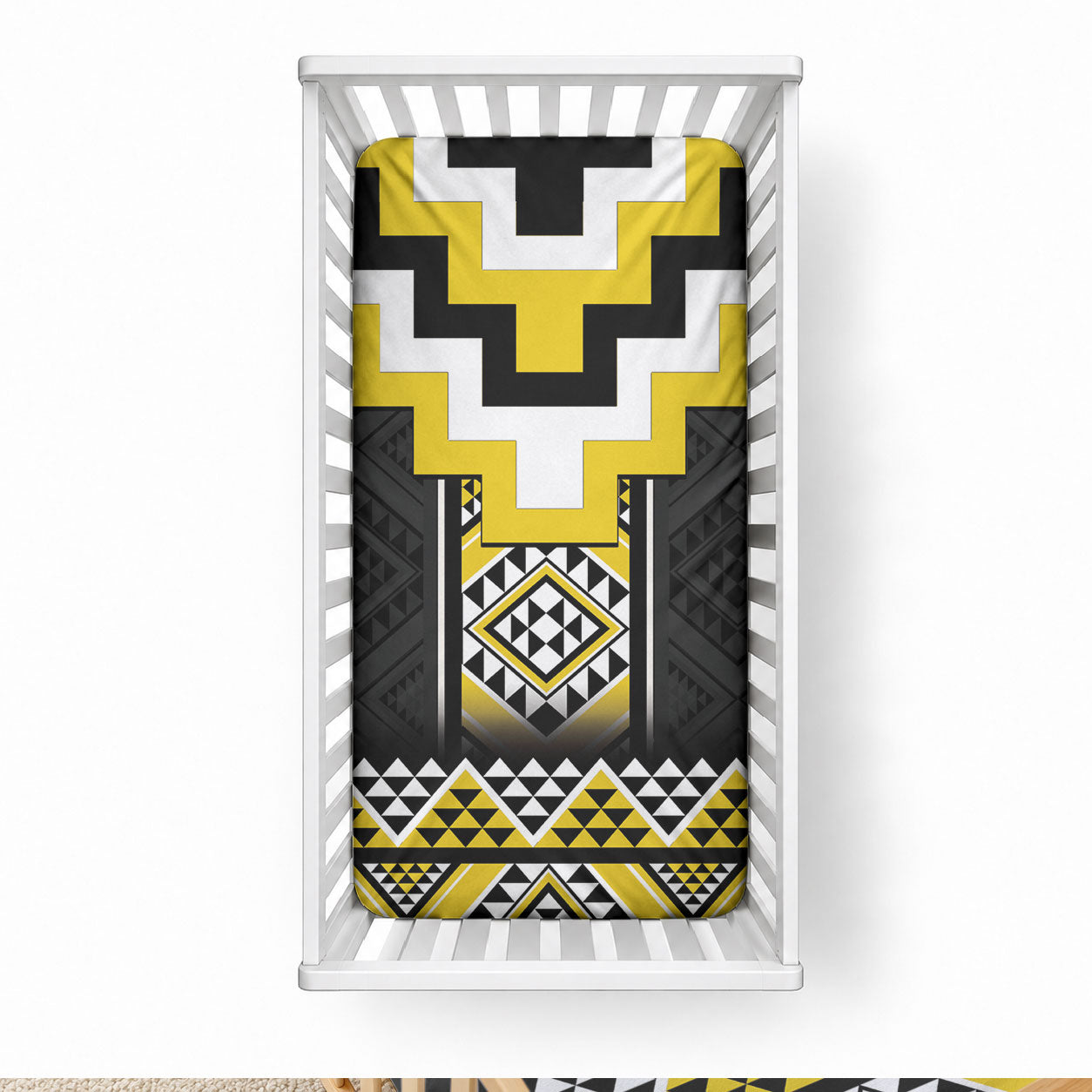 Yellow Taniko Aotearoa Baby Bed Cover Niho Taniwha Mix Poutama