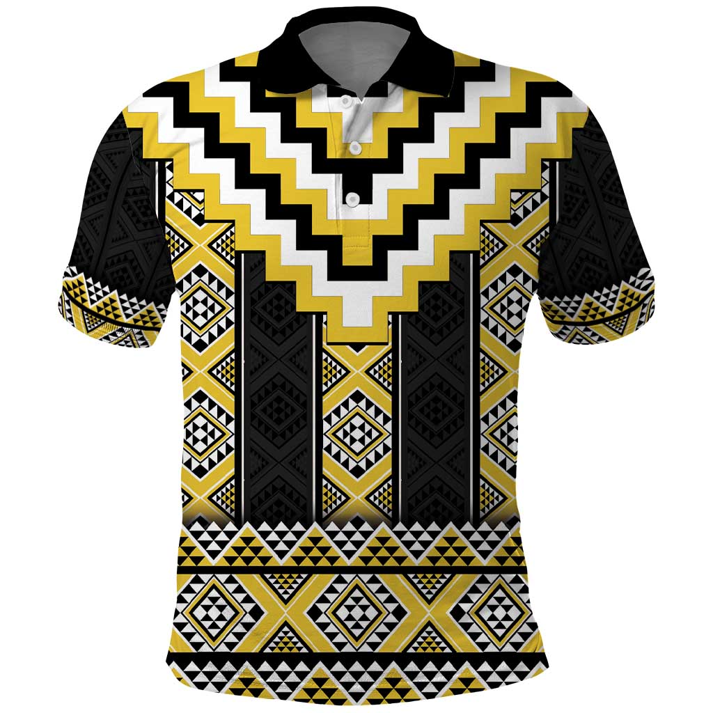 Yellow Taniko Aotearoa Polo Shirt Niho Taniwha Mix Poutama LT14 Yellow - Polynesian Pride