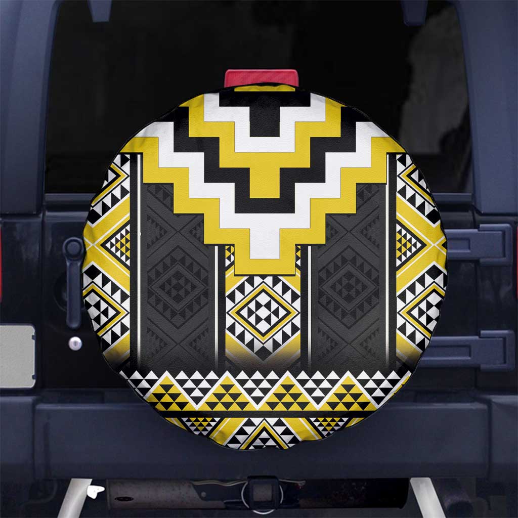 Yellow Taniko Aotearoa Spare Tire Cover Niho Taniwha Mix Poutama LT14 No hole Yellow - Polynesian Pride